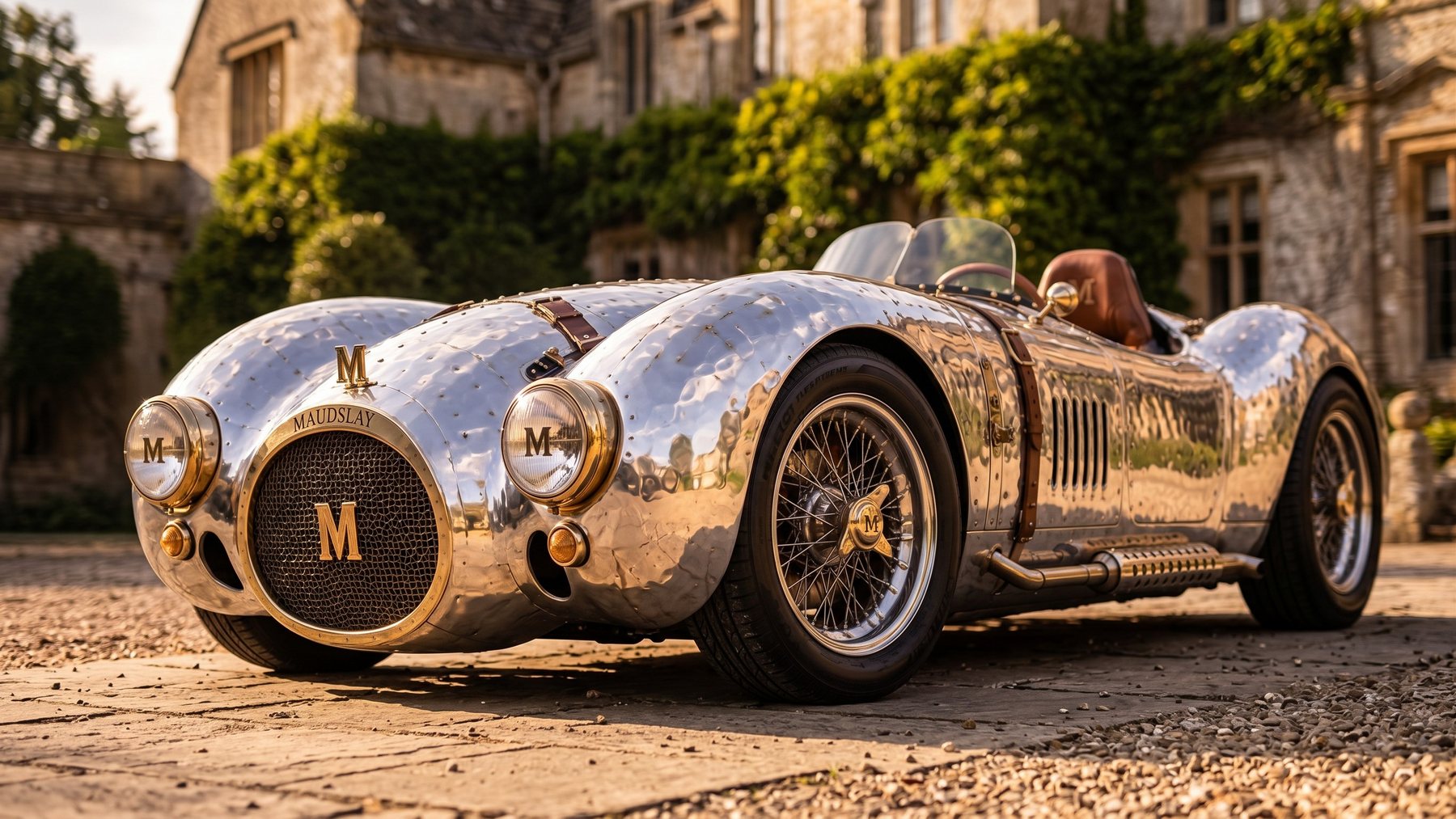 Maudslay 125 bare‑metal aluminium body with round brass M nose