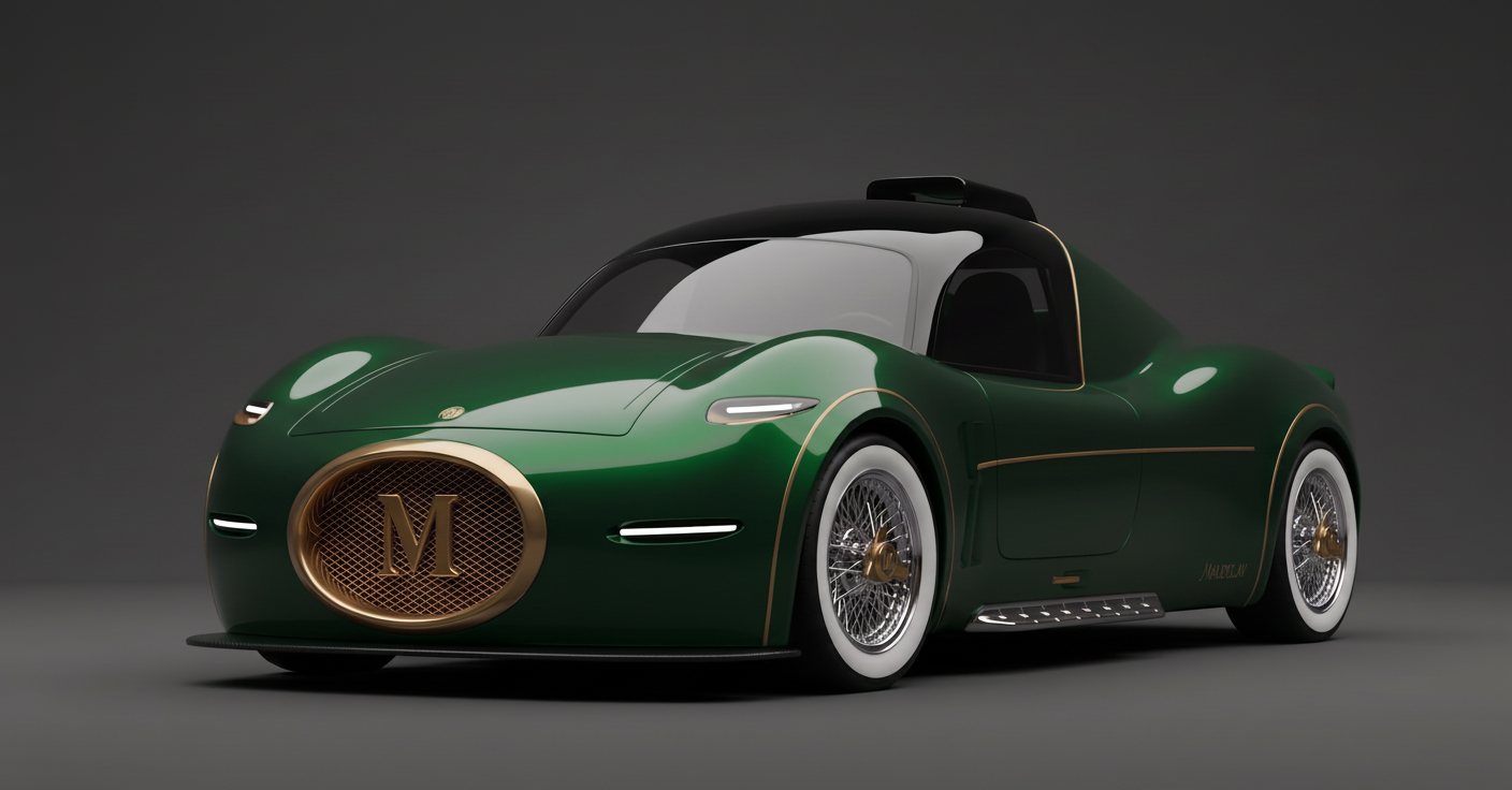 Proto‑Coupé in racing green, wire wheels and whitewalls